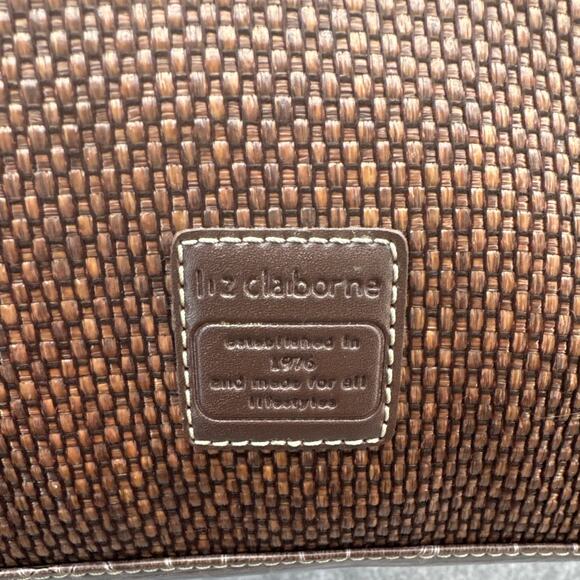 Liz Claiborne Vintage Brown Woven Straw Floral Embroidery Satchel Purse Bag - Picture 5 of 10